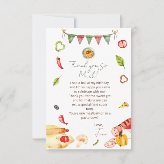 私たちの小さなミートボール誕生日 サンキューカード (正面)