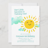 私たちの小さなモダン太陽の日の最初の誕生日 招待状 (正面)