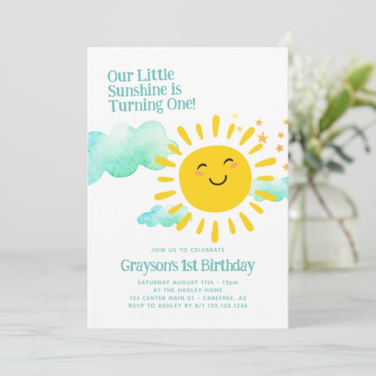 私たちの小さなモダン太陽の日の最初の誕生日 招待状 (スタンド正面)