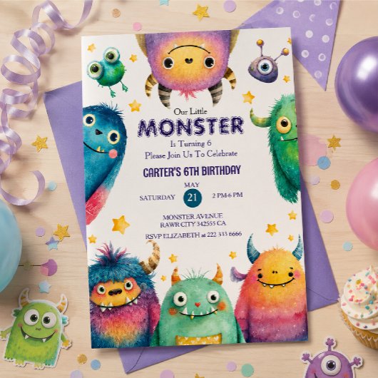 私たちの小さなモンスターの気まぐれな子供の誕生日パーティー 招待状
