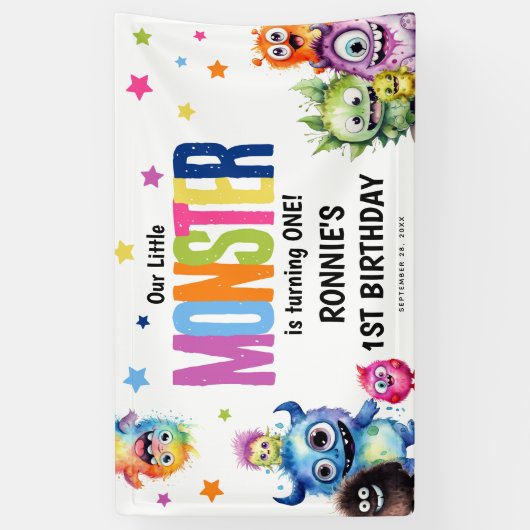 私たちの小さなモンスターの誕生日パーティー 横断幕 (縦)