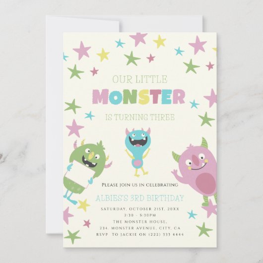 私たちの小さなモンスターの誕生日招待状 招待状 (正面)