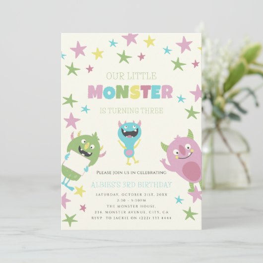 私たちの小さなモンスターの誕生日招待状 招待状 (スタンド正面)