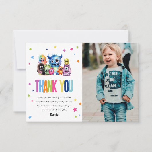 私たちの小さなモンスターの誕生日 サンキューカード (正面)