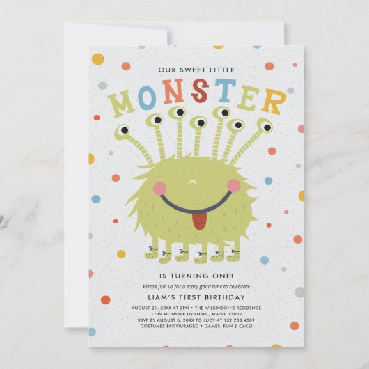 私たちの小さなモンスターの誕生日 招待状 (正面)