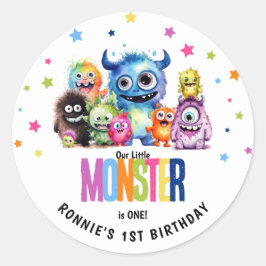 私たちの小さなモンスターの1歳の誕生日パーティー ラウンドシール