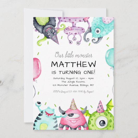 私たちの小さなモンスターキッドの誕生日パーティー 招待状 (正面)