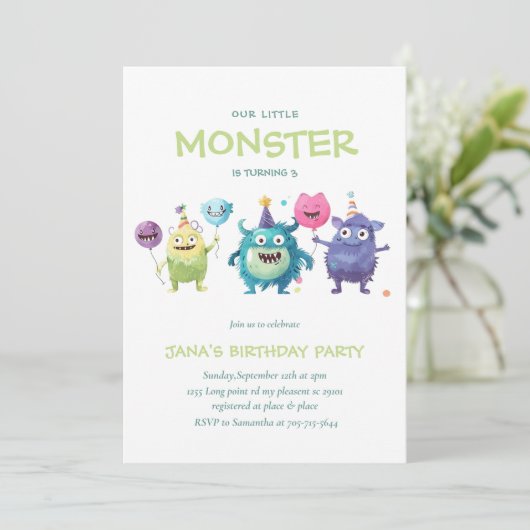 私たちの小さなモンスター | カラフルな3匹のモンスター 招待状 (スタンド正面)