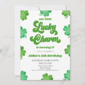 私たちの小さなラッキーチャームグリーンクローバーバースデーパーティー 招待状 (正面)