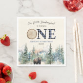 私たちの小さなランバージャックベアーブルー1st誕生日パーティー スタンダードランチョンナプキン (インサイチュ)