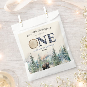 私たちの小さなランバージャックベアーブルー1st誕生日パーティー フェイバーバッグ