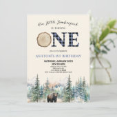 私たちの小さなランバージャックベアーブルー1st誕生日パーティー 招待状 (スタンド正面)