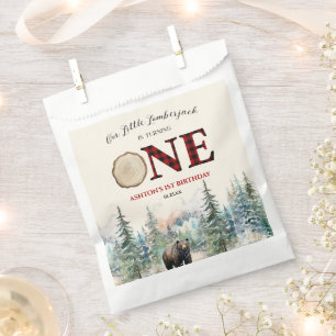 私たちの小さなランバージャックベアーレッドの1番目の誕生日パーティー フェイバーバッグ