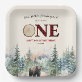 私たちの小さなランバージャックベアーレッドの1番目の誕生日パーティー ペーパープレート (正面)