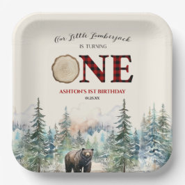 私たちの小さなランバージャックベアーレッドの1番目の誕生日パーティー ペーパープレート