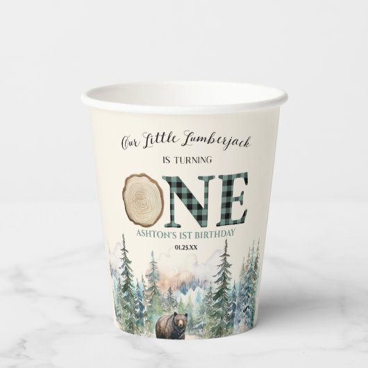 私たちの小さなランバージャックベア1st誕生日パーティー 紙コップ (裏面)