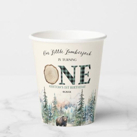 私たちの小さなランバージャックベア1st誕生日パーティー 紙コップ (正面)