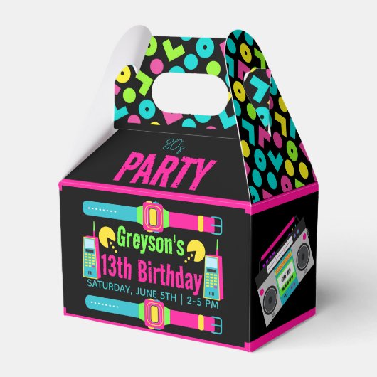 私たちの小さなレトロネオン80の誕生日パーティー フェイバーボックス (正面サイド)