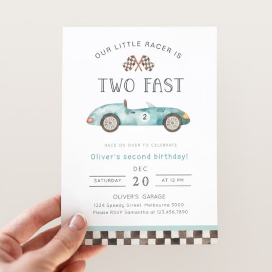 私たちの小さなレーサーは2高速レースカー2nd誕生日である 招待状