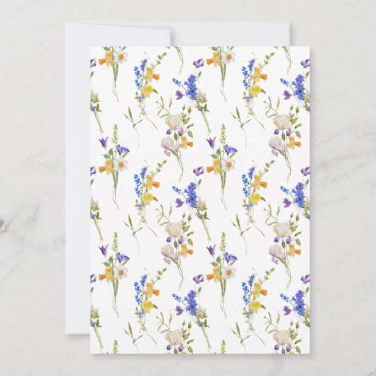 私たちの小さなワイルドフラワーピンクの水色の最初の誕生日 招待状 (裏面)