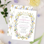 私たちの小さなワイルドフラワーピンクの水色の最初の誕生日 招待状