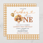 私たちの小さな七面鳥ブラウンジンガム秋1st誕生日 招待状 (正面/裏面)