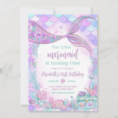 私たちの小さな人魚のパープルターコイズの誕生日 招待状 (正面)