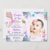 私たちの小さな人魚のワンダーザ海の最初の誕生日 招待状 (正面)