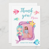 私たちの小さな人魚の写真の誕生日サンキューカード 招待状 (正面/裏面)