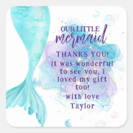 私たちの小さな人魚の写真の誕生日パーティー スクエアシール