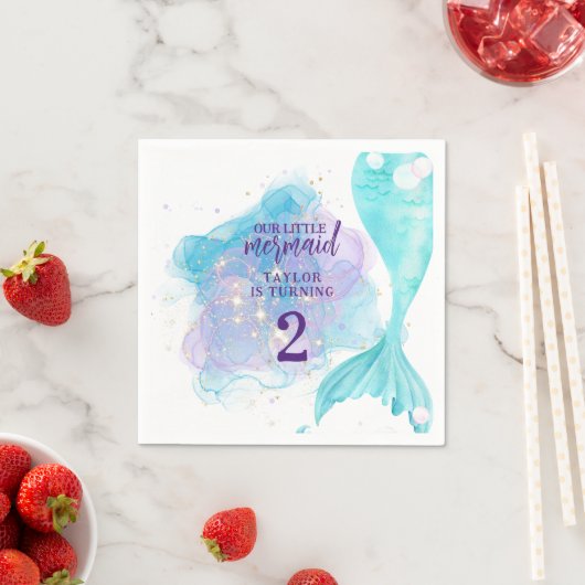 私たちの小さな人魚の写真の誕生日パーティー スタンダードカクテルナプキン (インサイチュ)