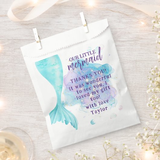 私たちの小さな人魚の写真の誕生日パーティー フェイバーバッグ (クリップ留めされた状態)