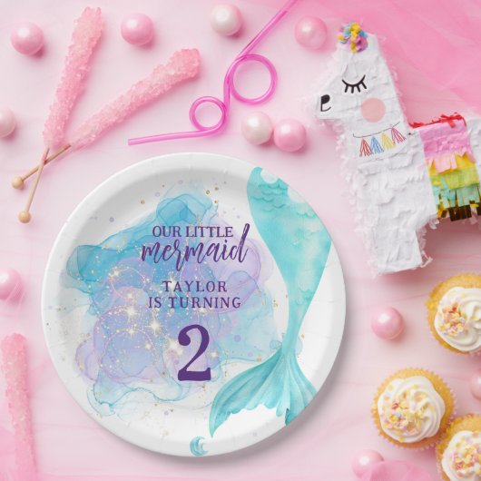 私たちの小さな人魚の写真の誕生日パーティー ペーパープレート (パーティー)