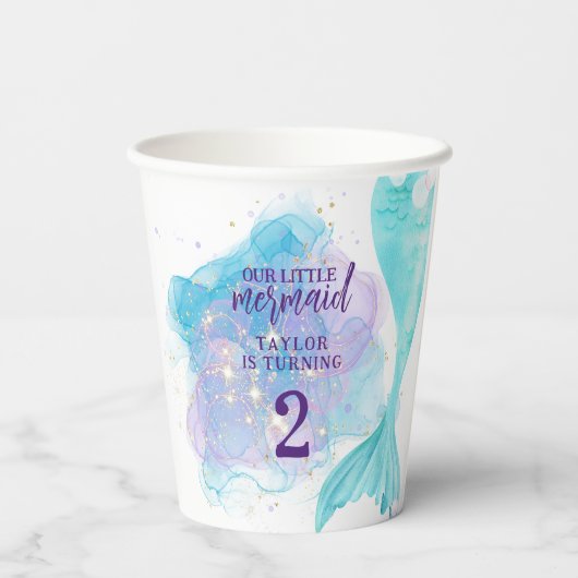 私たちの小さな人魚の写真の誕生日パーティー 紙コップ (裏面)
