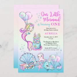 私たちの小さな人魚の女の子1st誕生日パーティー 招待状