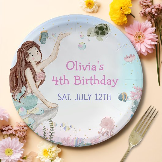 私たちの小さな人魚の女の子4th誕生日パーティー ペーパープレート
