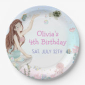 私たちの小さな人魚の女の子4th誕生日パーティー ペーパープレート (正面)