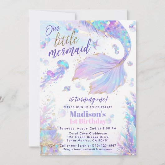 私たちの小さな人魚の最初の誕生日招待状 招待状 (正面)