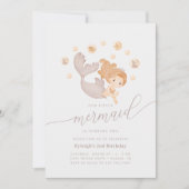 私たちの小さな人魚の海の女の子ボホ誕生日パーティー 招待状 (正面)