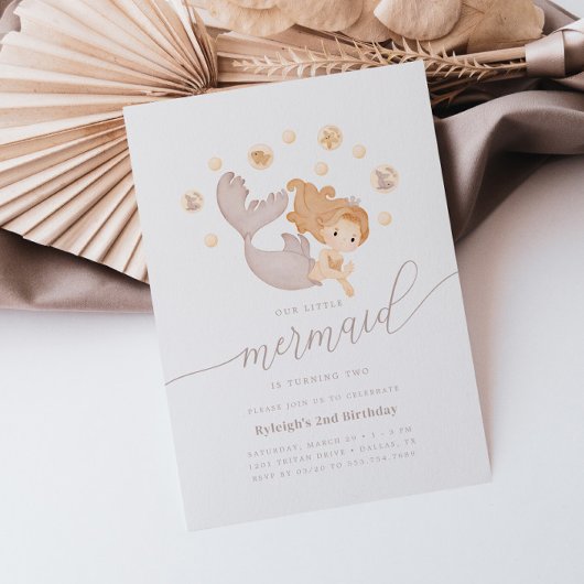 私たちの小さな人魚の海の女の子ボホ誕生日パーティー 招待状