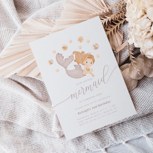 私たちの小さな人魚の海の女の子ボホ誕生日パーティー 招待状