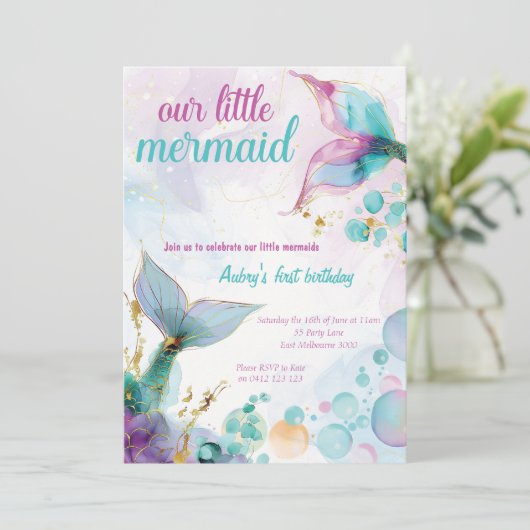 私たちの小さな人魚の海の最初の誕生日 招待状 (スタンド正面)