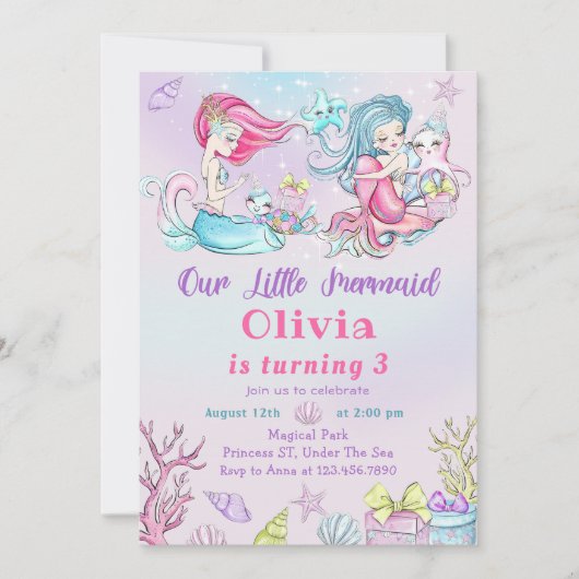 私たちの小さな人魚の誕生日パーティーの招待 招待状 (正面)