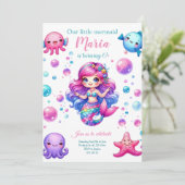 私たちの小さな人魚の誕生日パーティーの招待 招待状 (スタンド正面)