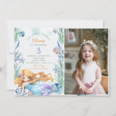 私たちの小さな人魚の3th誕生日パーティーの写真 招待状 (正面)