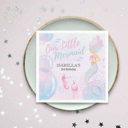 私たちの小さな人魚誕生日紙ナプキン スタンダードカクテルナプキン