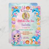 私たちの小さな人魚1st写真の夏の誕生日 招待状 (正面/裏面)