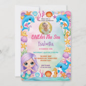 私たちの小さな人魚1st写真の夏の誕生日 招待状 (正面)