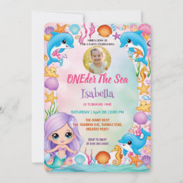 私たちの小さな人魚1st写真の夏の誕生日 招待状