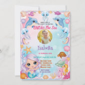 私たちの小さな人魚1st写真の夏の誕生日 招待状 (正面)